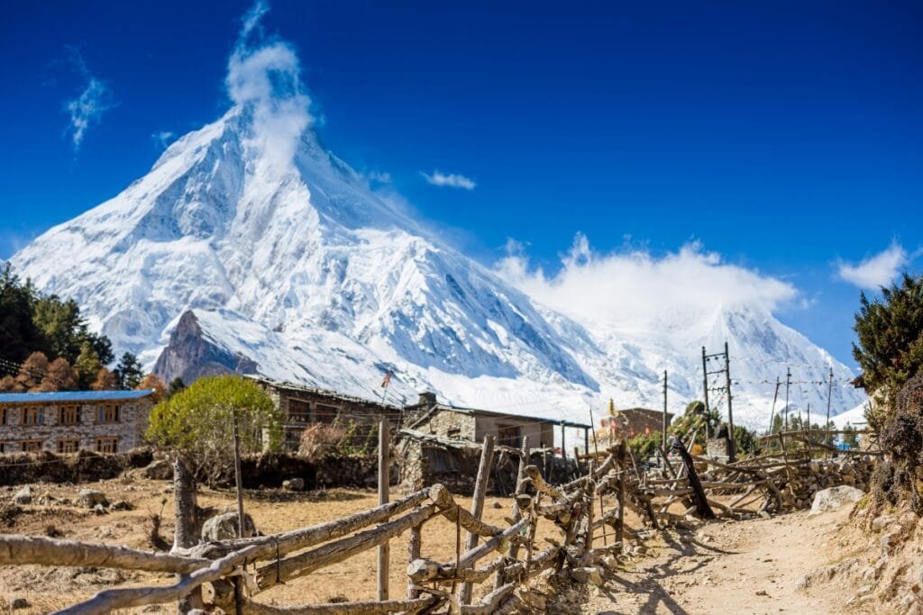 Himalayas Mountain Range. Sunny day in Manaslu 