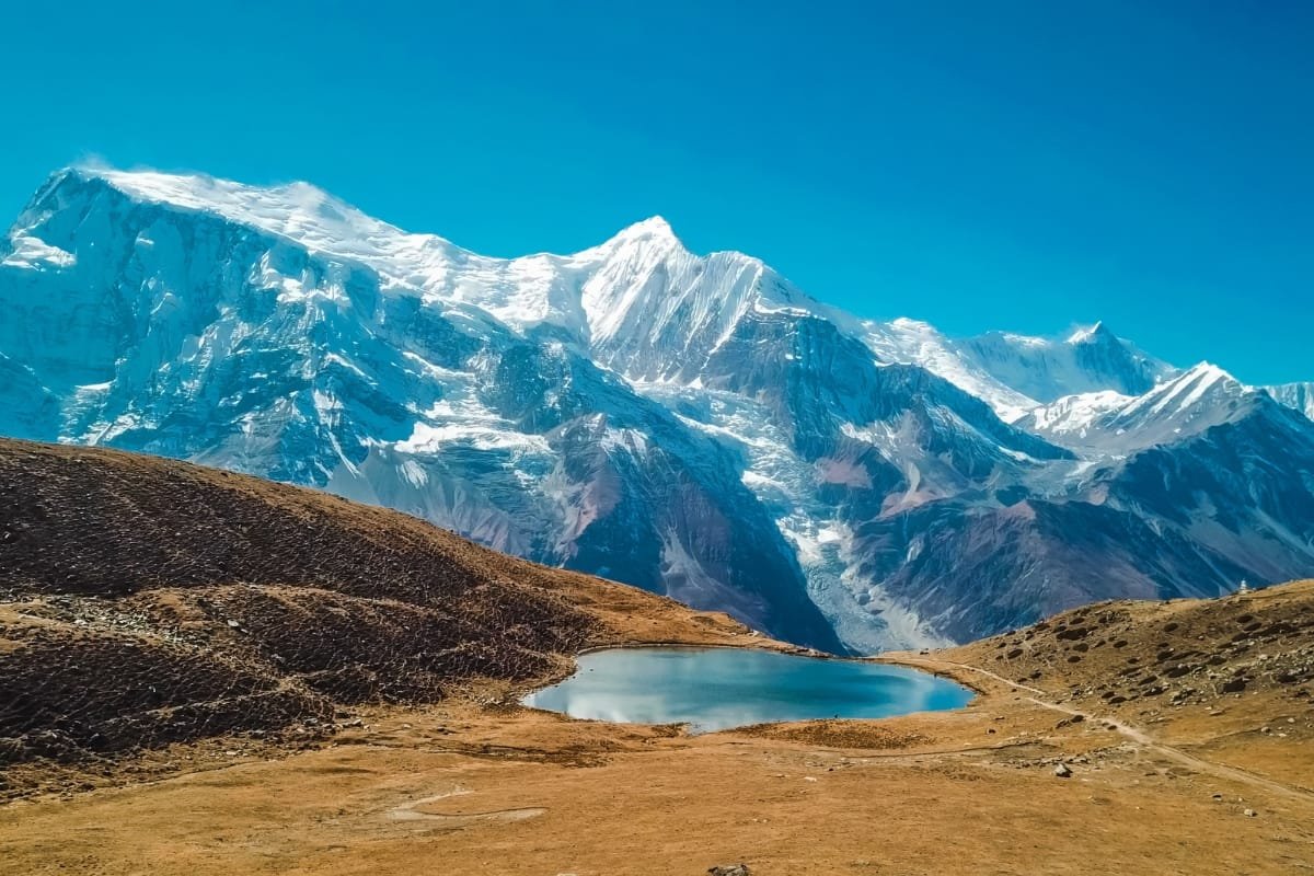 Nepal Ice Lake with Annapurna Chain View