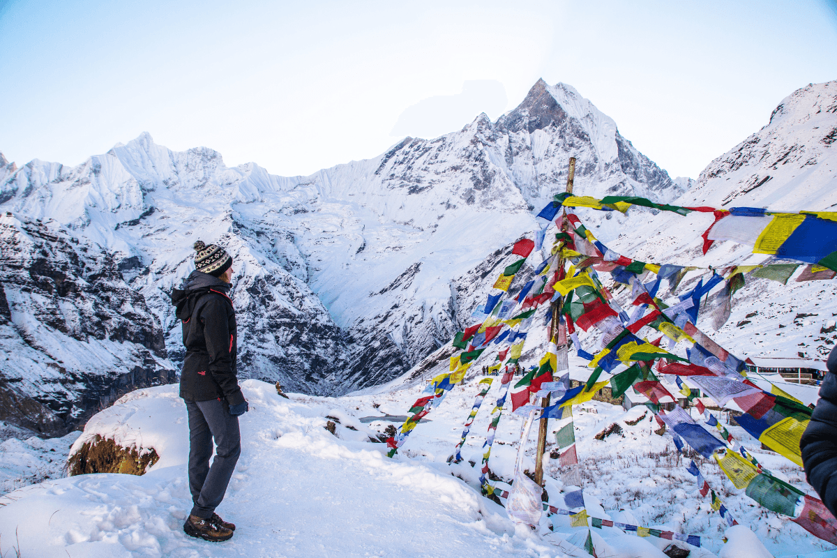 Annapurna Base camp, Fresh snow in the morning after a long trek