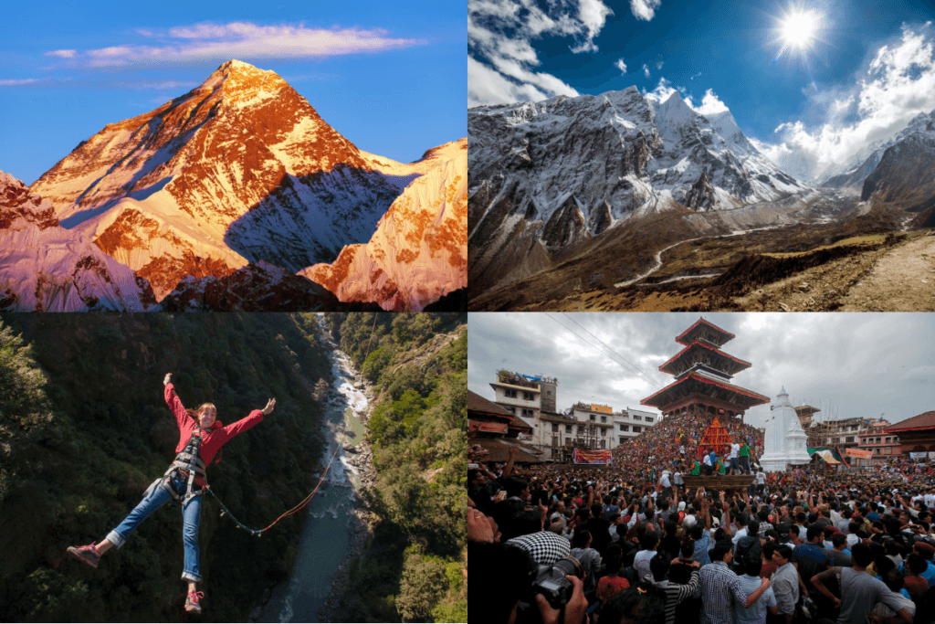 Mt. Everest, Manaslu circuit, Bunjee Jumping in Nepal, Indra Jatra, Nepal 