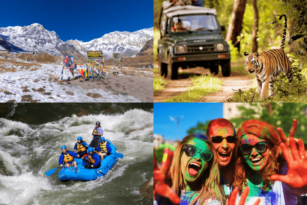 EBC trek, Jungle safari, rafting in Nepal, Holi celebration in nepal