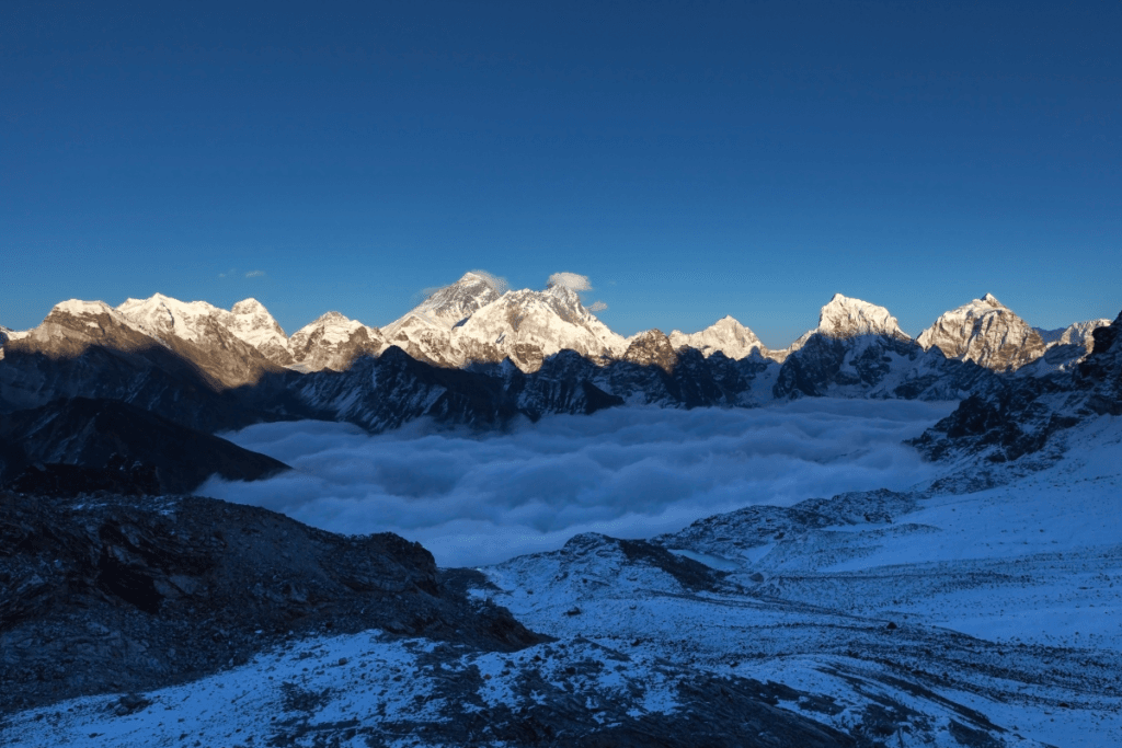 Everest panoramic view from Renjo La pass.