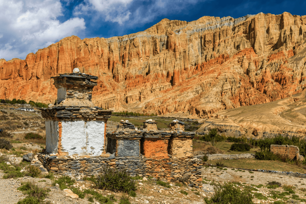 Upper Mustang, Nepal, Colorful chrotens in Upper Mustang, Himalaya