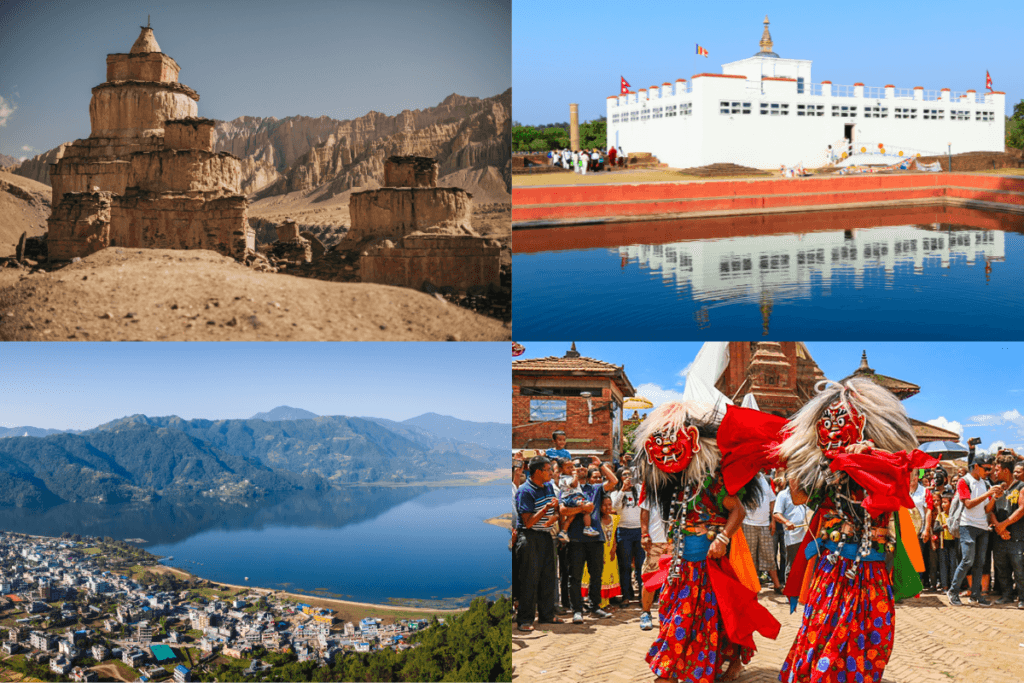 Upper Mustang, Lumbini the Birthplace of Gautam Buddha, Pokhara, Gai jatra in Nepal