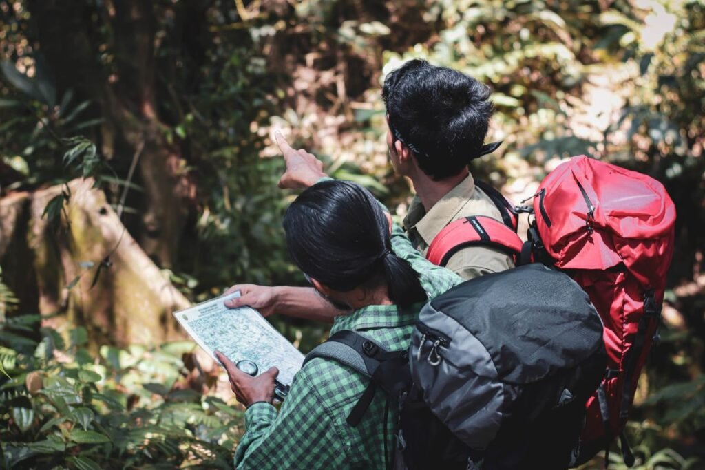Guide guiding in the forest