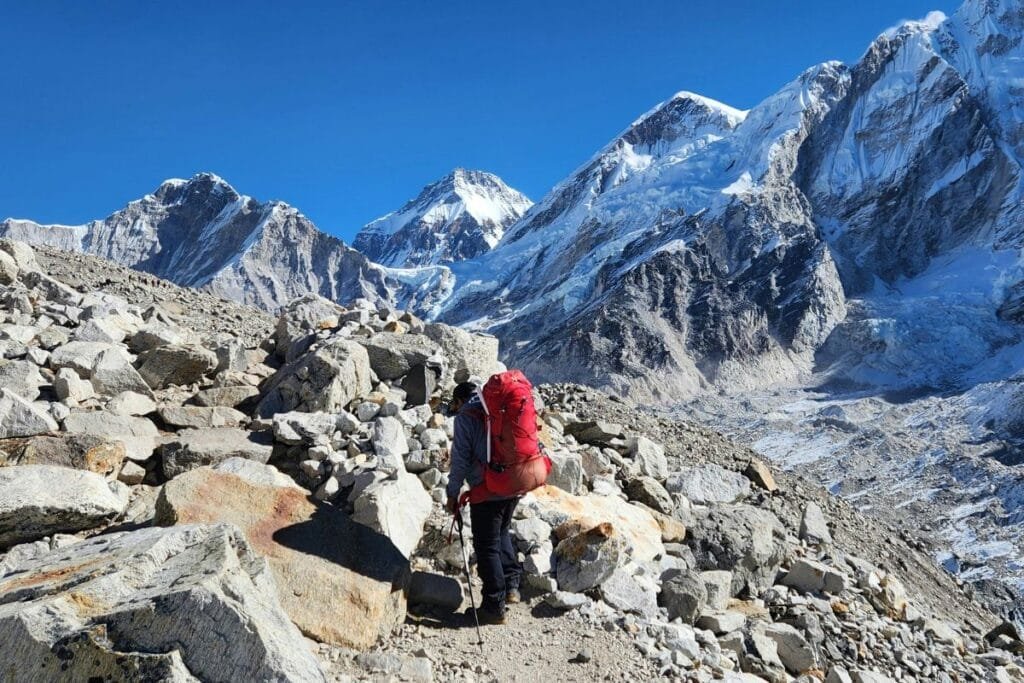 Man trekking in Khumjung, Koshi Province, Nepal