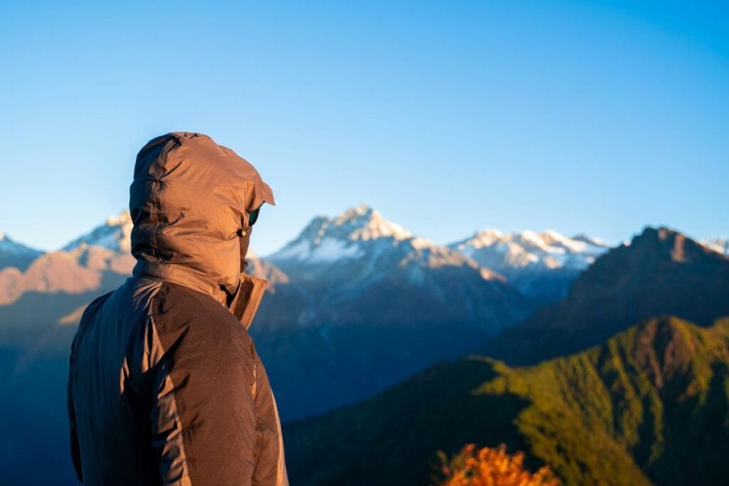 Hiker in Nepal Admiring Mountain Panorama