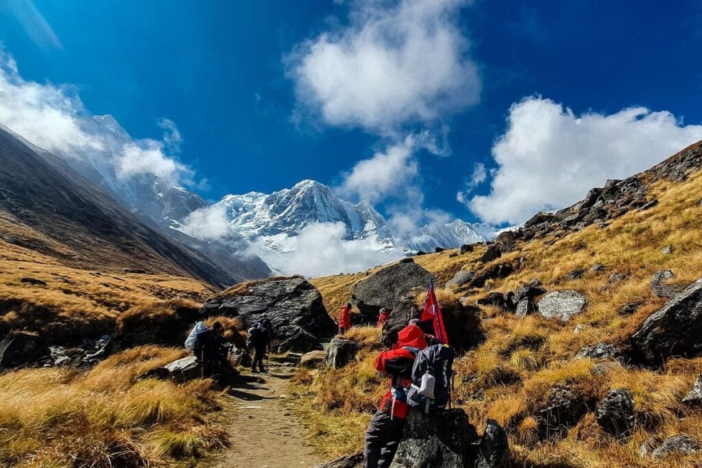 Trekkers are on the way to Annapurna Base Camp