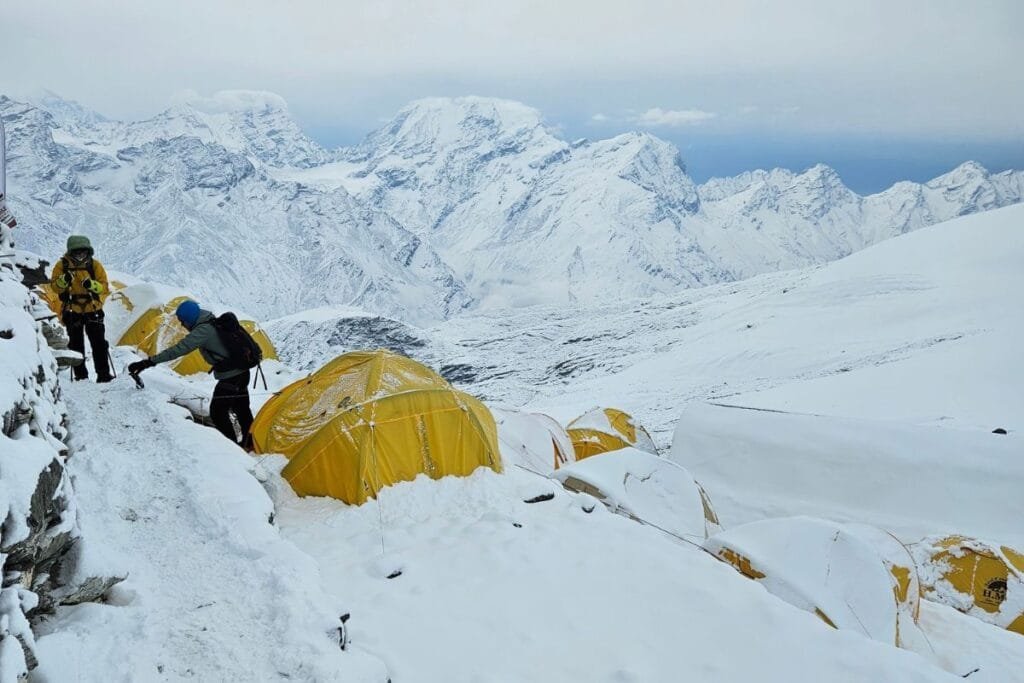 trekkers are near tent in Everest Base camp