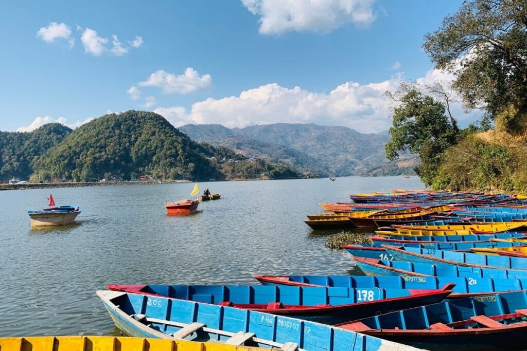 Colourful boats in Phewa Lake, Pokhara
