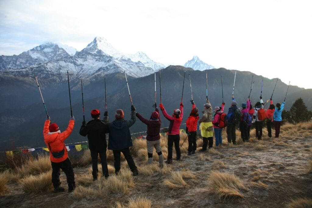 Trekker are enjoying in Poon Hill with the view of Annapurna range
