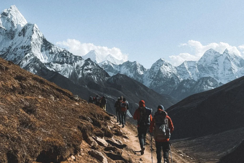 Group of trekkers are trekking to Everest region