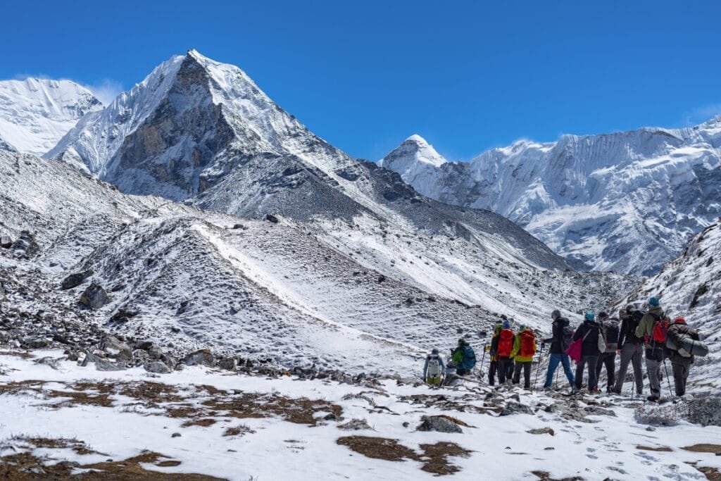 Backpackers Hiking on Everest region
