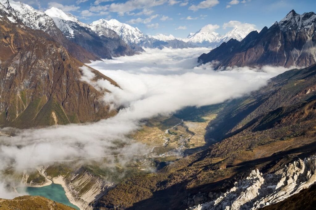 Mountain, himlayan range seen from Manaslu Circuit trek.
