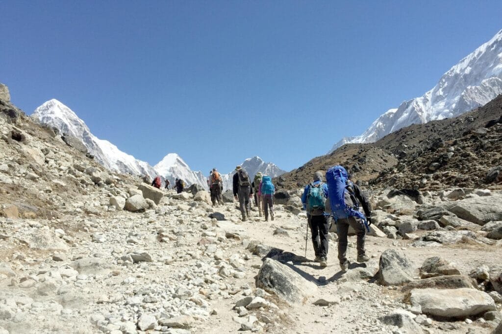 Trekkers Hiking in the Himalayas, Everest region Nepal